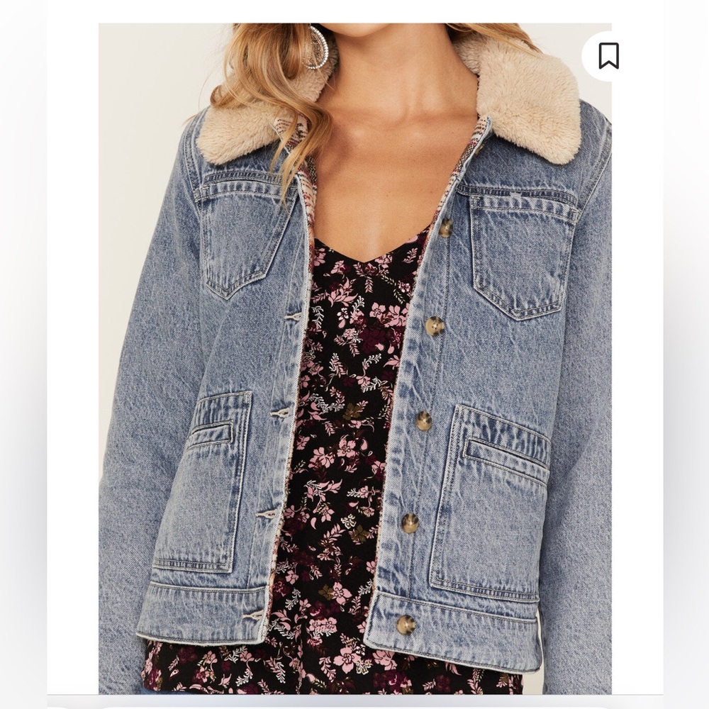 IDYLLWIND WOMEN'S LIGHT WASH REVERSIBLE SHERPA BLANKET DENIM JACKET XS